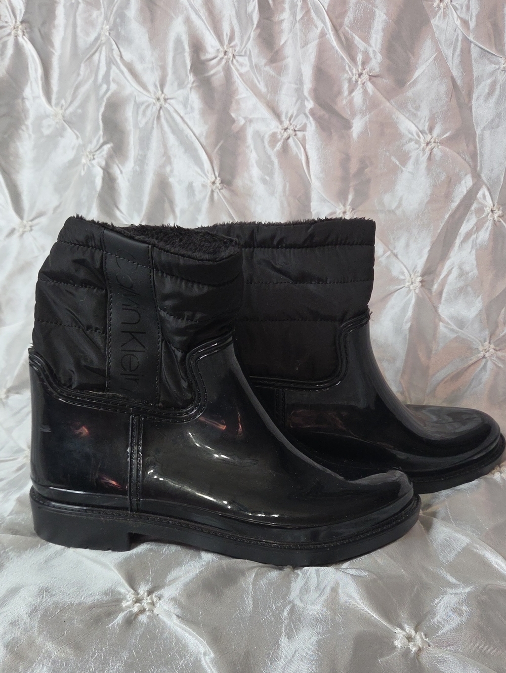 Calvin Klein Black Quilted Waterproof Ankle Rain Boots